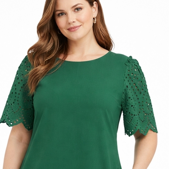 Chico’s Kelly Green Eyelet Lace Sheath Dress | Quiet Luxury Business Size 16 - Picture 8 of 8